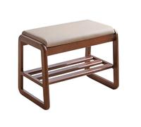 Lsoiup Banc à Chaussures à 2 Niveaux en Bois Massif, Banc de Bout de lit avec Coussin en Similicuir, étagère à Chaussures pour entrée, Chambre, Salon, Couloir, Balcon, supporte jusqu'à 150 kg