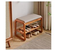Lsoiup Banc d'entrée à 2 Niveaux en Bois Massif, Banc de Bout de lit avec Coussin en Similicuir, étagère à Chaussures pour entrée, Chambre, Salon, Couloir, Balcon, supporte jusqu'à 150 kg