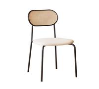 Lsoiup Chaises de Salle à Manger en rotin avec Dossier en cannage tressé, Design Moderne, Assise rembourrée en Similicuir, piètement en métal, Blanches