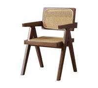 Lsoiup Lot de 1 Chaise de Salle à Manger en rotin et Bois, Chaise d'extérieur en rotin avec accoudoirs, Fauteuil d'appoint en Bambou pour Chambre, Salon, Coin Lecture, Cuisine