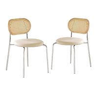 Lsoiup Lot de 2 chaises de Cuisine/Salle à Manger en Similicuir avec Dossier en rotin, chaises Rondes Modernes pour la Maison, Les bistrots et Les cafés, Blanches