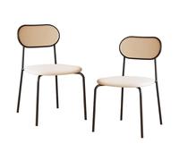 Lsoiup Lot de 2 chaises de Salle à Manger en rotin sans accoudoirs, avec Dossier tressé et Pieds en métal, Blanches