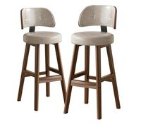 Lsoiup Tabourets de Bar avec Dossier courbé et Repose-Pieds, tabourets Hauteur de comptoir en Similicuir pour îlot de Cuisine, Pieds en Bois d'hévéa Massif(Grey-2PCS,Height 75cm)