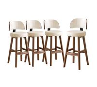 Lsoiup Tabourets de Bar avec Dossier courbé et Repose-Pieds, tabourets Hauteur de comptoir en Similicuir pour îlot de Cuisine, Pieds en Bois d'hévéa Massif(Off-white-4PCS,Height 85cm)