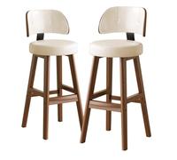 Lsoiup Tabourets de Bar avec Dossier courbé et Repose-Pieds, tabourets Hauteur de comptoir en Similicuir pour îlot de Cuisine, Pieds en Bois d'hévéa Massif(Off-white-2PCS,Height 65cm)