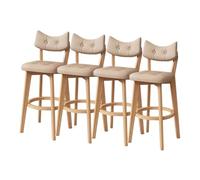 Lsoiup Tabourets de Bar avec Dossier incurvé - Assise rembourrée en Mousse Haute résilience, Pieds en Bois et Repose-Pieds Rond, tabourets de comptoir for îlot de Cuisine(Khaki -4PCS,Height 83cm)