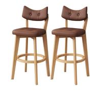 Lsoiup Tabourets de Bar avec Dossier incurvé - Assise rembourrée en Mousse Haute résilience, Pieds en Bois et Repose-Pieds Rond, tabourets de comptoir for îlot de Cuisine(Brown-2PCS,Height 73cm)