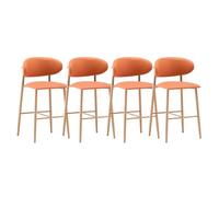 Lsoiup Tabourets de Bar, Contre-Chaise avec Le Dos, Dosier Ergonomique, Cuir synthétique, Jambes en Bois, Tabourets Hauts pour Île de Cuisine, Assemblage Facile, Orange(Wood Legs,4PCS - Height 75cm)