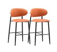 Lsoiup Tabourets de Bar, Contre-Chaise avec Le Dos, Dosier Ergonomique, Cuir synthétique, Jambes en Bois, Tabourets Hauts pour Île de Cuisine, Assemblage Facile, Orange(Black Legs,2PCS - Height 55cm)