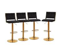 Lsoiup Tabourets de Bar Lot de 1/2/3/4, Hauteur Réglable 59-75cm, Tabourets Tournants avec Siège Velours et Dossier Tressé, Base Métal Or pour Îlot Cuisine, Pub, Salle à Manger(Black,4PCS)