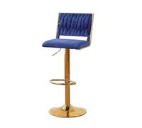 Lsoiup Tabourets de Bar Lot de 1/2/3/4, Hauteur Réglable 59-75cm, Tabourets Tournants avec Siège Velours et Dossier Tressé, Base Métal Or pour Îlot Cuisine, Pub, Salle à Manger(Blue,1PC)