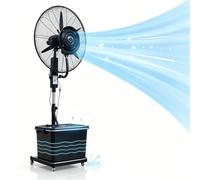 Lsoiup Ventilateur sur Pied avec Eau et Brumisation 42L, 3 Vitesses, Hauteur Ajustable 160-200 cm, Oscillation 90°, Roulettes 360°, Rafraîchisseur d'air pour Piscine et Plage(Ø81cm)