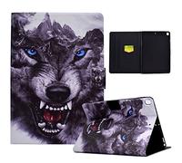 LSPCASA Coque pour iPad 10,2 Pouces 2021 2020 2019 iPad 9th/8th/7th Gén PU Leder Housse Étui de Protection Carte Support Portefeuille Étui pour iPad 9/8/7/ ipad Air 2019 10.5" Chien-Loup