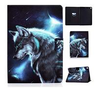 LSPCASA Coque pour iPad 10,2 Pouces 2021 2020 2019 iPad 9th/8th/7th Gén PU Leder Housse Étui de Protection Carte Support Portefeuille Étui pour iPad 9/8/7/ ipad Air 2019 10.5" Loup