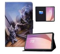 LSPCASA Coque pour Lenovo Tab M9 9 Pouces TB310FU 2023 Housse Tablette Lenovo Tab M9 9" Protection PU Cuir avec Fente pour Carte Support Flip Portefeuille Étui Chat et Tigre