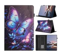 LSPCASA Coque pour Samsung Galaxy Tab A11 Plus 11 Pouces 2025 SM-X230/235/X236/ Tab A9 Plus 11" 2023 Housse PU Cuir avec Support Porte-Stylo Flip Cover Protection Étui Papillon Morpho Bleu