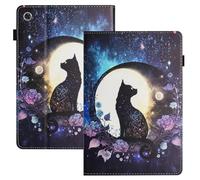 LSPCASA Coque pour Samsung Galaxy Tab A11 Plus 11 Pouces 2025 SM-X230/235/X236/Tab A9 Plus 2023 Housse PU Cuir avec Support Porte-Stylo Flip Cover Protection Étui pour Galaxy Tab A11+ Chat de la Lune