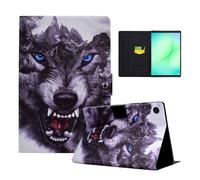 LSPCASA Coque pour Samsung Galaxy Tab A11 Plus 11 Pouces 2025/Tab A9 Plus 2023 Housse Tablette SM-X230/X235/X236B PU Protection Cuir avec Fente pour Carte et Support Flip Étui Chien Loup