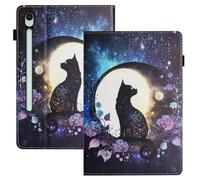 LSPCASA Coque pour Samsung Galaxy Tab S10 FE/S9 FE/S9 10.9 Pouces PU Leader avec Support et Carte Étui Housse Protection Compatible Samsung Galaxy Tab S10 FE/S9 FE/S9 -Chat Lunaire