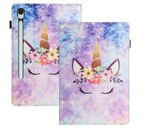 LSPCASA Coque pour Samsung Galaxy Tab S10 FE/S9 FE/S9 10.9 Pouces PU Leader avec Support et Carte Étui Housse Protection Compatible Samsung Galaxy Tab S10 FE/S9 FE/S9 -Licorne