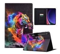 LSPCASA Coque pour Samsung Galaxy Tab S10 FE/S9 FE/S9 10.9 Pouces PU Leader avec Support et Carte Étui Housse Protection Compatible(SM-X520/X526B SM-X510/X516B SM-X710/X716B) -Couleur Tigre