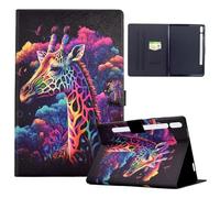 LSPCASA Coque pour Samsung Galaxy Tab S11 2025 11 Pouces SM-X736/X736B/X730 Housse Tablette Galaxy Tab S11 PU Protection Cuir Fente pour Carte Support Flip Portefeuille Étui Girafe colorée