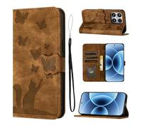 LSPCASA Coque pour Xiaomi 17 6.3 Pouce Housse de Protection Premium PU Cuir Portefeuille Protection avec Porte Carte Fonction Support Flip Cover Motif de Chat Papillon pour Xiaomi 17 Marron