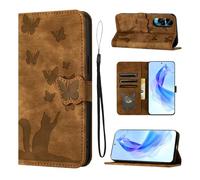 LSPCASA Étui pour Honor 90 Lite 5G 6.7 Matériau en Cuir PU Coque Honor 90 Lite avec Fentes pour Cartes Housse Protection Motif Papillon Chat Coque Honor 90 Lite 5G Brun