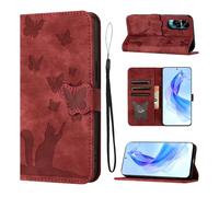 LSPCASA Étui pour Honor 90 Lite 5G 6.7 Matériau en Cuir PU Coque Honor 90 Lite avec Fentes pour Cartes Housse Protection Motif Papillon Chat Coque Honor 90 Lite 5G Rouge