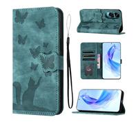 LSPCASA Étui pour Honor 90 Lite 5G 6.7 Matériau en Cuir PU Coque Honor 90 Lite avec Fentes pour Cartes Housse Protection Motif Papillon Chat Coque Honor 90 Lite 5G Vert