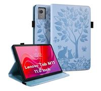 LSPCASA Housse Protection pour Lenovo Tab M11 11.0 Pouces Fonction du Support Coque Tablette Lenovo M11 avec Fente pour Carte Coque Lenovo Tab M11 Motif Chat Papillon Étui Bleu