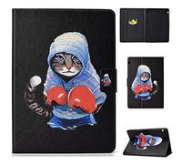 Lspcase Coque Huawei Media T3 10 9.6 Pouces Etui Flip Cover Coque en Cuir PU avec TPU Silicone Housse Stand Support，Fonction Sommeil/Réveil Automatique et Carte de Crédit Slot - Chat de Boxe