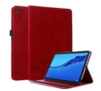 Lspcase Coque Huawei Mediapad M5 Lite/C5 10.1 Pouces Etui en Cuir Portefeuille Cover Flip Stand Housse pour Tablette avec Porte-Stylo pour Huawei Mediapad C5 / M5 Lite 10.1" Motif Mandala Fleur Rouge