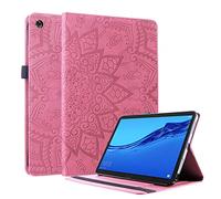 Lspcase Coque Huawei Mediapad M5 Lite/C5 10.1 Pouces Etui en Cuir Portefeuille Cover Flip Stand Housse pour Tablette avec Porte-Stylo pour Huawei Mediapad C5 / M5 Lite 10.1" Motif Mandala Fleur Rose