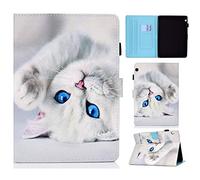 Lspcase Coque Huawei Mediapad T3 10, Etui Huawei T3 10 Housse en Cuir PU Wallet Pochette Support Case Cover avec Porte-Cartes pour Huawei Mediapad T3 10 9.6 Pouces Chat Blanc