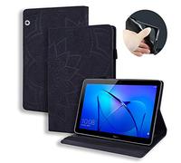 Lspcase Coque Huawei Mediapad T5 10.1 Pouces Etui en Cuir Portefeuille Cover Flip Stand Housse de Protection Tablette avec Porte-Stylo pour Huawei Mediapad T5 10 10.1" Motif Mandala Fleur Noir