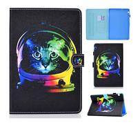Lspcase Coque Huawei Mediapad T5 10 Etui en Cuir Portefeuille Folio Coque de Protection Étui à Tablette avec Porte-Cartes et Stand Support pour Huawei Mediapad T5 10 10.1 Pouces Chat de l'espace