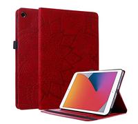 Lspcase Coque iPad 10.2, Etui iPad 2019 7 Génération Housse Etui Flip Portefeuille Protecteur Wallet Etui Porte-Carte Case avec Stand Cover pour iPad 10.2 Pouces 2019 Motif Mandala Fleur Rouge
