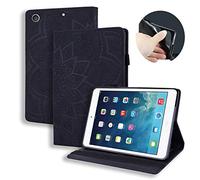 Lspcase Coque iPad 10.2, Etui iPad 2019 7 Génération Housse Etui Flip Portefeuille Protecteur Wallet Etui Porte-Carte Case avec Stand Cover pour iPad 10.2 Pouces 2019 Motif Mandala Fleur Noir