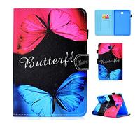 Lspcase Coque pour Samsung Galaxy Tab A 8 Pouces SM-T350 T355 Folio Flip Stand Smart Etui Case Cover pour Samsung Galaxy Tab A 8 avec Porte-Stylo, Carte de Slot et Magnétiques Papillon Bleu Rouge
