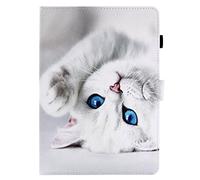 Lspcase Coque pour Samsung Galaxy Tab A 9.7 Pouces SM-T550 / SM-P550, Flip Wallet Pochette Housse Étui en Cuir avec Support, Réveil/Sommeil Automatique, Porte-Stylo - Chat Blanc Mignon