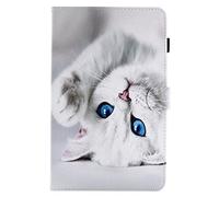 Lspcase Etui Samsung Tab A6 10.1 Pouces, Flip Smart PU Leather Silicone Interne Fonction Stand Housse Protection pour Samsung Galaxy Tab A6 10.1 Pouces SM-T580 SM-T585 2016/2018 Chat Blanc Mignon