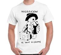 LSQ&SL Paddington Bear Migration is Not A Crime Vintage Retro T ShirtWhite T-Shirts à Manches Courtes(Medium)