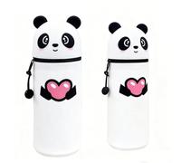 LSQNEW Trousse 2 en 1 en Silicone Souple, Trousse Silicone Verticale, Panda Pochette de Stylo, Fermeture à Glissière, pour Fournitures Scolaires de Grande Capacité-Panda