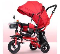 LSQXSS Tricycle pour s'asseoir et s'allonger, Poussette multifonctionnelle, Chariot Tricycle à Pousser pour Parents avec auvent Amovible et poignée de poussée, siège pivotant avec Garde-Corps