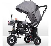 LSQXSS Tricycle pour s'asseoir et s'allonger, Poussette multifonctionnelle, Chariot Tricycle à Pousser pour Parents avec auvent Amovible et poignée de poussée, siège pivotant avec Garde-Corps