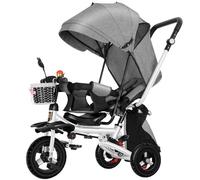 LSQXSS Tricycle pour s'asseoir et s'allonger, Poussette multifonctionnelle, Chariot Tricycle à Pousser pour Parents avec auvent Amovible et poignée de poussée, siège pivotant avec Garde-Corps