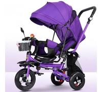 LSQXSS Tricycle pour s'asseoir et s'allonger, Poussette multifonctionnelle, Chariot Tricycle à Pousser pour Parents avec auvent Amovible et poignée de poussée, siège pivotant avec Garde-Corps