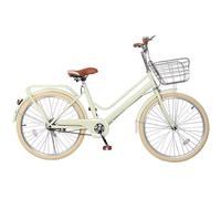 LSQXSS Vélo de Banlieue pour Femmes, vélos à Vitesse Unique pour Voyager, vélo de Ville à Cadre Double Poutre, Porte-Bagages arrière, vélos à pédales Confortables, Freins Avant et arrière