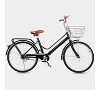 LSQXSS Vélo de Banlieue pour Femmes, vélos à Vitesse Unique pour Voyager, vélo de Ville à Cadre Double Poutre, Porte-Bagages arrière, vélos à pédales Confortables, Freins Avant et arrière
